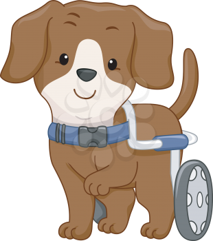 Illustration of a Handicapped Dog Attached to a Wheelchair