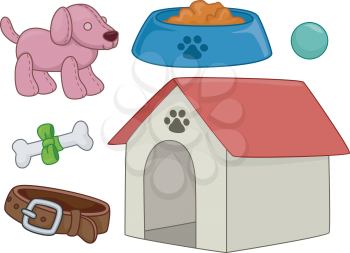 Illustration Featuring Different Elements Typically Associated with Dogs