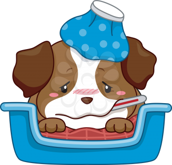 Illustration of a Puppy Sick with Fever