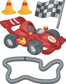 Illustration Featuring Different Race Car Elements