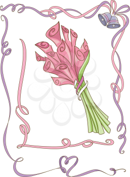 Illustration Featuring Colorful Ribbons and a Bouquet of Flowers