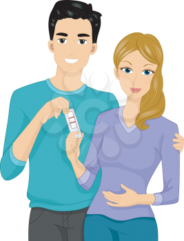 Illustration of a Happy Couple Holding a Pregnancy Test