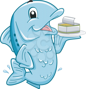 Mascot Illustration Featuring a Fish Carrying a Can of Sardines