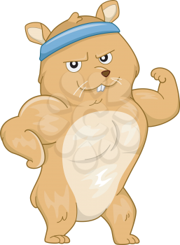 Mascot Illustration Featuring a Buff Hamster Flexing its Muscles