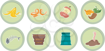 Illustration of Ready to Print Stickers Featuring Composting Icons
