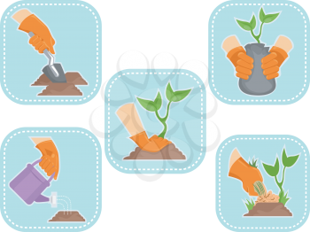 Illustration of Ready to Print Stickers Featuring Gardening Icons