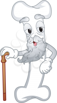Mascot Illustration Featuring an Old Bone Walking with a Cane