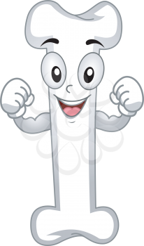 Mascot Illustration Featuring a Strong Bone Flexing its Muscles