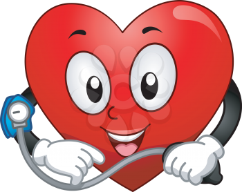 Mascot Illustration Featuring a Heart Taking Its Blood Pressure