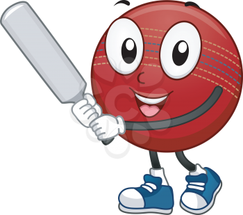 Mascot Illustration Featuring a Cricket Ball Holding a Cricket Bat