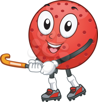 Mascot Illustration Featuring a Field Hockey Ball Holding a Hockey Stick