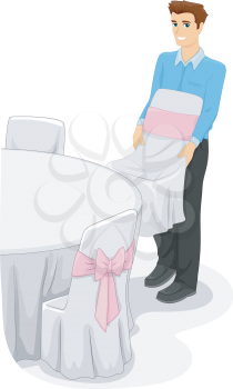 Illustration of a Man Arranging Tables and Chairs for an Event