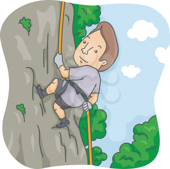 Illustration of a Man Rappelling Down a Cliff