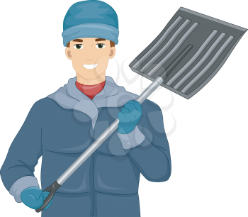 Illustration of a Man Holding a Shovel for Removing Snow