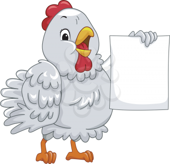 Mascot Illustration Featuring a Hen Holding a Blank Piece of Paper
