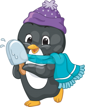 Illustration of a Penguin Holding a Popsicle