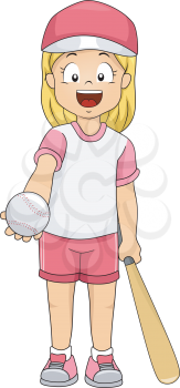 Illustration of a Girl Dressed in Baseball Gear