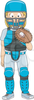 Illustration of a Girl Dressed as a Baseball Catcher