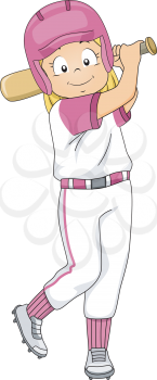 Illustration of a Girl Dressed in Baseball Gear Assuming a Batter's Position