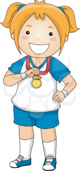 Illustration of a Little Girl Showing Her Sports Medal