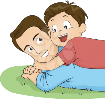 Illustration of a Son Hugging His Father