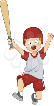Illustration of a Boy Dressed in Baseball Gear Doing a Victory Jump