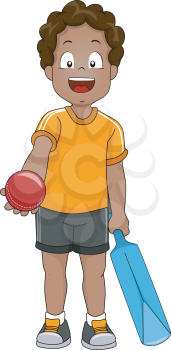 Illustration of a Boy Handing Out a Cricket Ball
