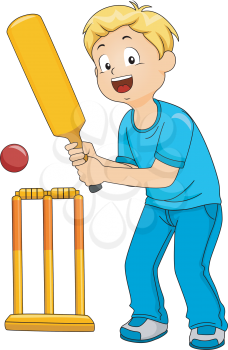 Illustration of a Boy Playing Cricket