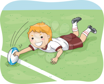 Illustration of a Male Rugby Player Scoring a Goal