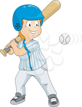Illustration of a Boy Dressed in Baseball Gear About to Hit the Ball