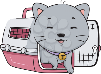 Illustration Featuring a Cat Happily Stepping Out of a Cat Carrier