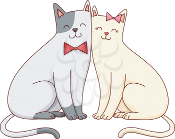 Illustration Featuring a Cute Cat Couple