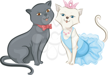 Illustration of a Cat Couple All Dressed Up