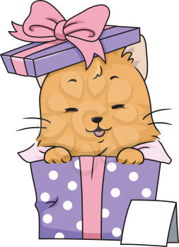 Illustration Featuring a Cat Wrapped as a Gift
