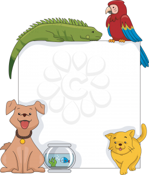 Illustration Featuring Pets Surrounding a Blank Board