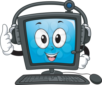 Mascot Illustration of a Computer Monitor Wearing a Headset