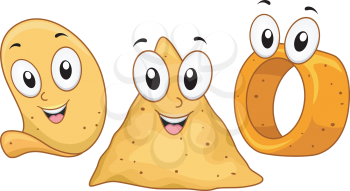Mascot Illustration Featuring Chips with Different Shapes
