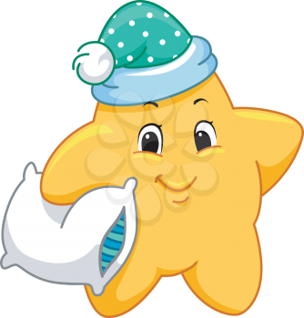 Mascot Illustration Featuring a Star Carrying a Pillow