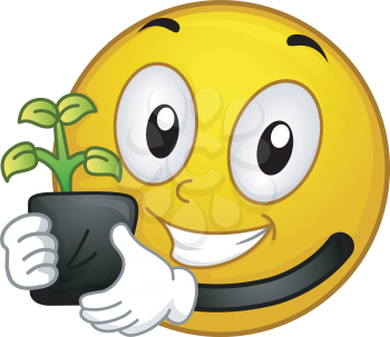 Illustration of a Smiley Holding a Seedling