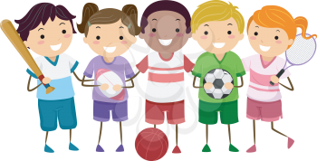 Illustration Featuring Kids Holding Different Sports Gear