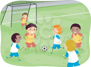 Illustration Featuring a Group of Boys Playing Soccer