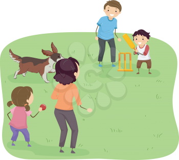 Illustration Featuring a Family Playing Cricket at a Park