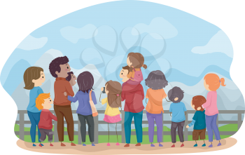 Back View Illustration Featuring Families Enjoying the Scenery