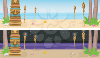 Banner Illustration Featuring a Beach Resort with a Hawaiian Theme
