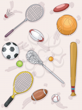 Illustration Featuring Different Sports Equipment