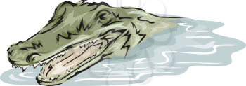 Illustration Featuring a Crocodile Partly Submerged in Water