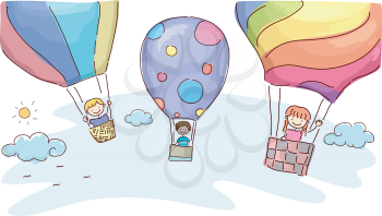 Illustration Featuring Kids Riding Hot Air Balloons