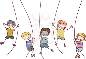 Illustration Featuring Kids Holding on to Ropes