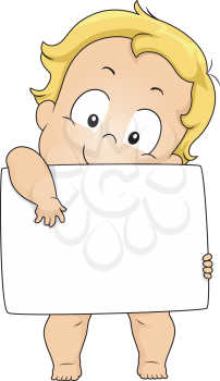 Illustration Featuring a Cute Baby Holding a Blank Board