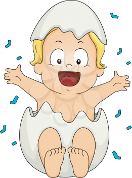 Illustration Featuring a Baby Boy Popping Out of an Egg During a Gender Reveal